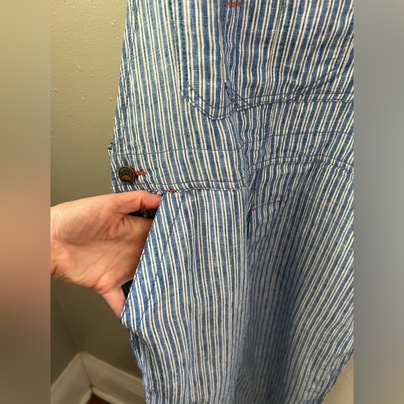 New Faherty Linen Mechanic Overall in Railroad Stripe Size XXS - Picture 7 of 12